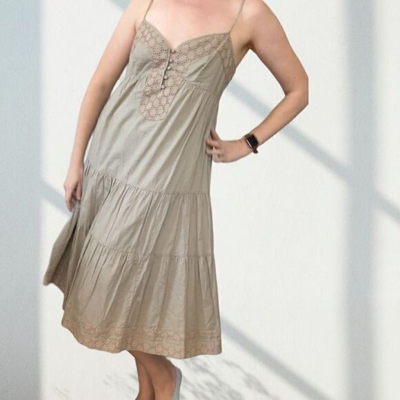 Women’s BCBG Neutral Tan Boho Summer Midi Dress M - Picture 1 of 14
